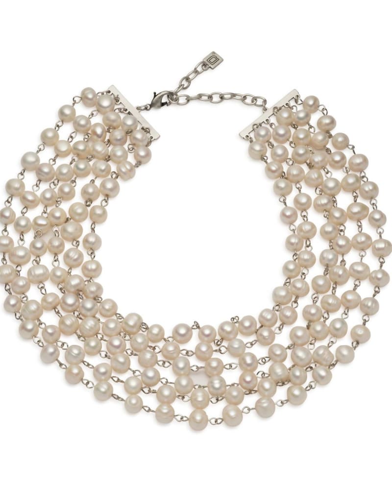 Front of a size O/S Bambi Pearl Necklace in White in White by DANNIJO. | dia_product_style_image_id:330472